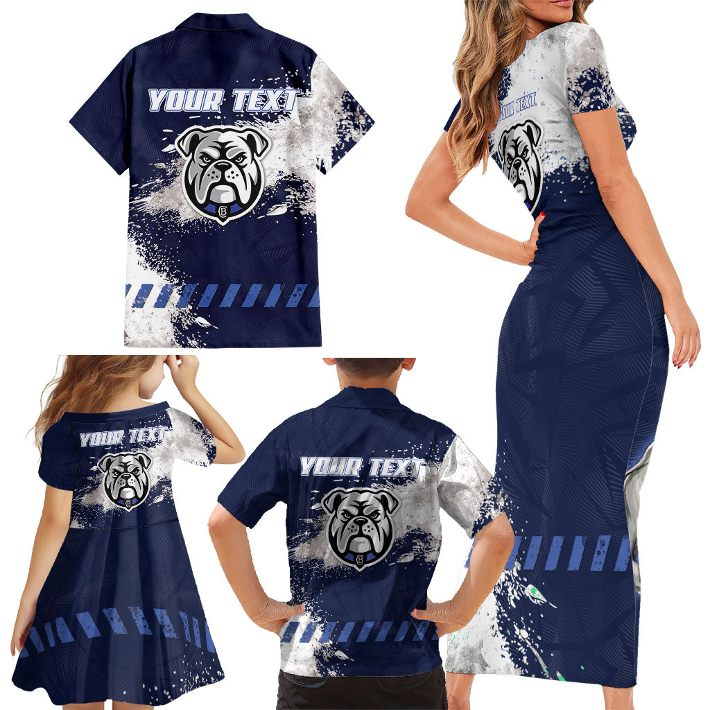 Personalised Canterbury-Bankstown Bulldogs Rugby Family Matching Short Sleeve Bodycon Dress and Hawaiian Shirt Berries Mascot - Sporty Splash Art Style