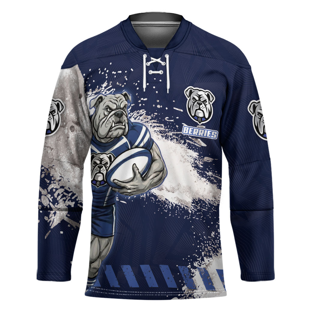 Personalised Canterbury-Bankstown Bulldogs Rugby Hockey Jersey Berries Mascot - Sporty Splash Art Style