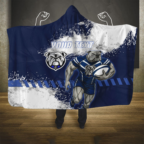 Personalised Canterbury-Bankstown Bulldogs Rugby Hooded Blanket Berries Mascot - Sporty Splash Art Style