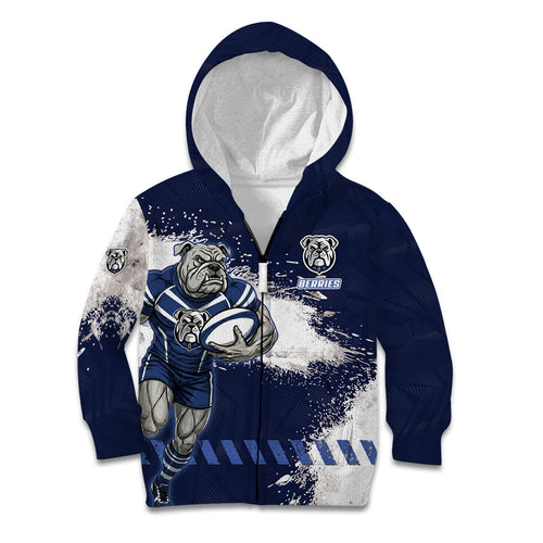 Personalised Canterbury-Bankstown Bulldogs Rugby Kid Hoodie Berries Mascot - Sporty Splash Art Style