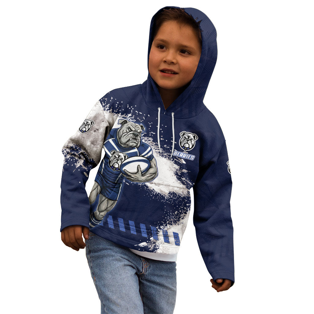 Personalised Canterbury-Bankstown Bulldogs Rugby Kid Hoodie Berries Mascot - Sporty Splash Art Style