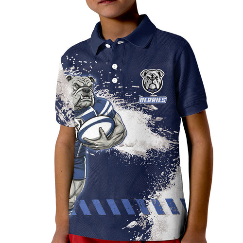 Personalised Canterbury-Bankstown Bulldogs Rugby Kid Polo Shirt Berries Mascot - Sporty Splash Art Style