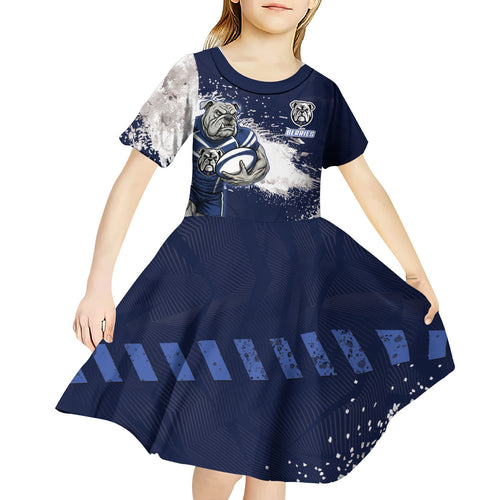 Personalised Canterbury-Bankstown Bulldogs Rugby Kid Short Sleeve Dress Berries Mascot - Sporty Splash Art Style