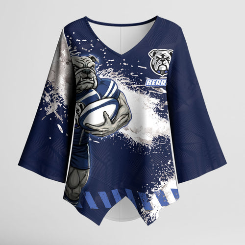 Personalised Canterbury-Bankstown Bulldogs Rugby Kimono Sleeve Blouse Berries Mascot - Sporty Splash Art Style