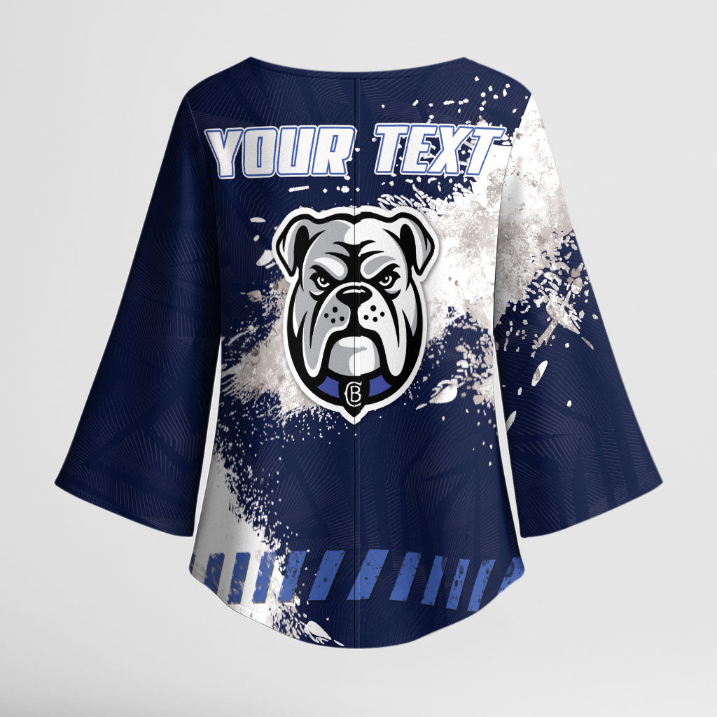 Personalised Canterbury-Bankstown Bulldogs Rugby Kimono Sleeve Blouse Berries Mascot - Sporty Splash Art Style