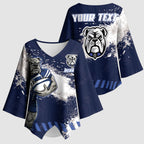 Personalised Canterbury-Bankstown Bulldogs Rugby Kimono Sleeve Blouse Berries Mascot - Sporty Splash Art Style