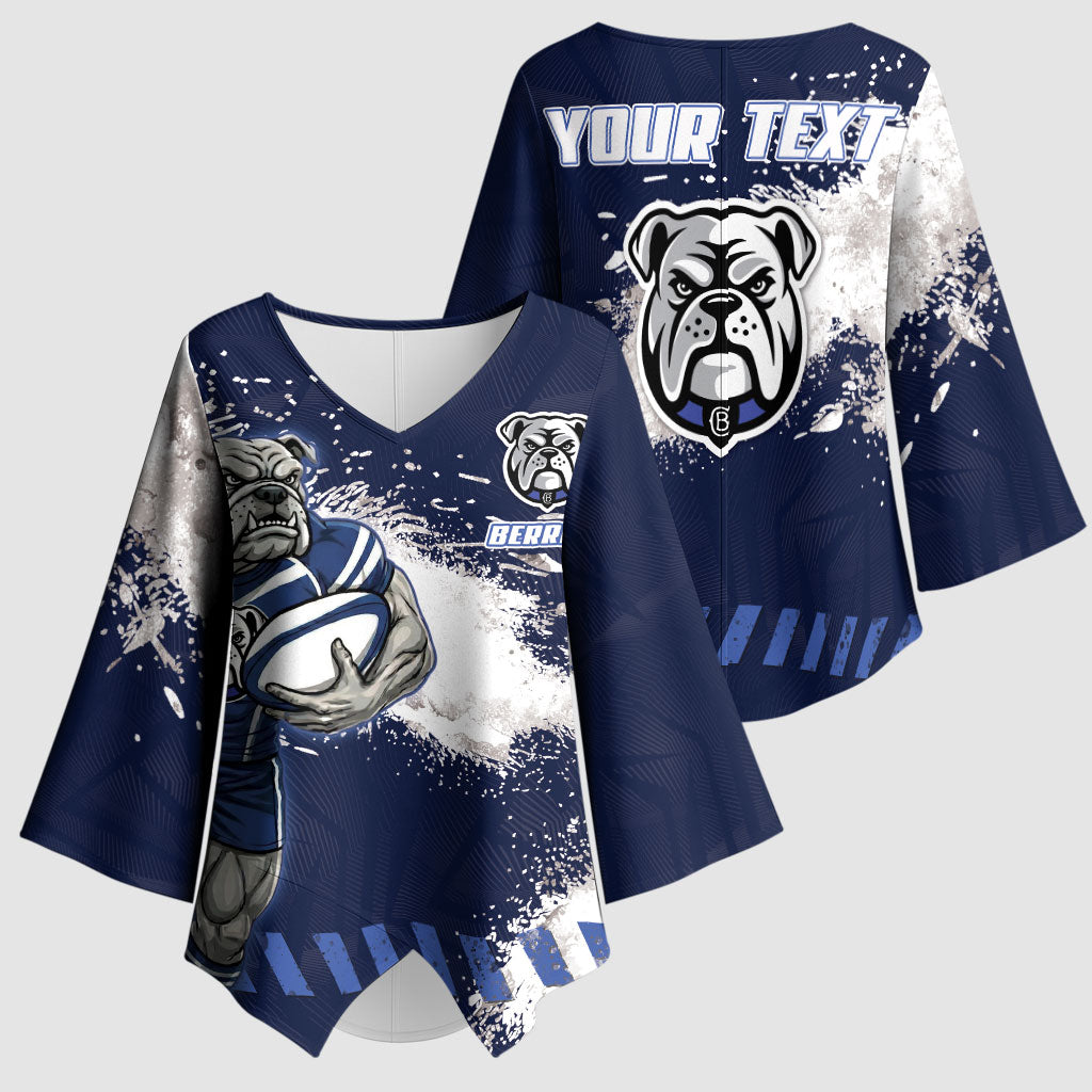 Personalised Canterbury-Bankstown Bulldogs Rugby Kimono Sleeve Blouse Berries Mascot - Sporty Splash Art Style