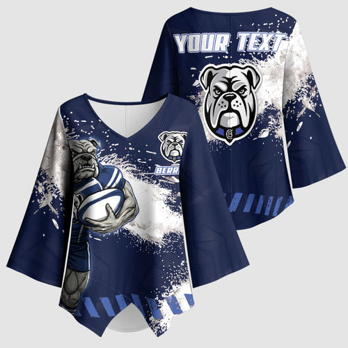 Personalised Canterbury-Bankstown Bulldogs Rugby Kimono Sleeve Blouse Berries Mascot - Sporty Splash Art Style