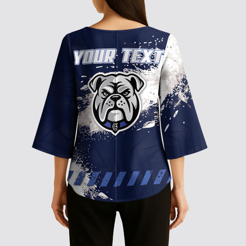 Personalised Canterbury-Bankstown Bulldogs Rugby Kimono Sleeve Blouse Berries Mascot - Sporty Splash Art Style