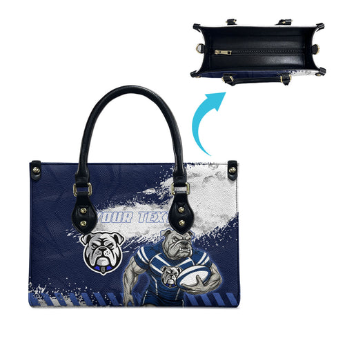 Personalised Canterbury-Bankstown Bulldogs Rugby Leather Bag Berries Mascot - Sporty Splash Art Style