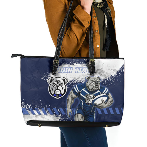 Personalised Canterbury-Bankstown Bulldogs Rugby Leather Tote Bag Berries Mascot - Sporty Splash Art Style