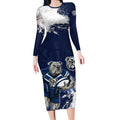 Personalised Canterbury-Bankstown Bulldogs Rugby Long Sleeve Bodycon Dress Berries Mascot - Sporty Splash Art Style