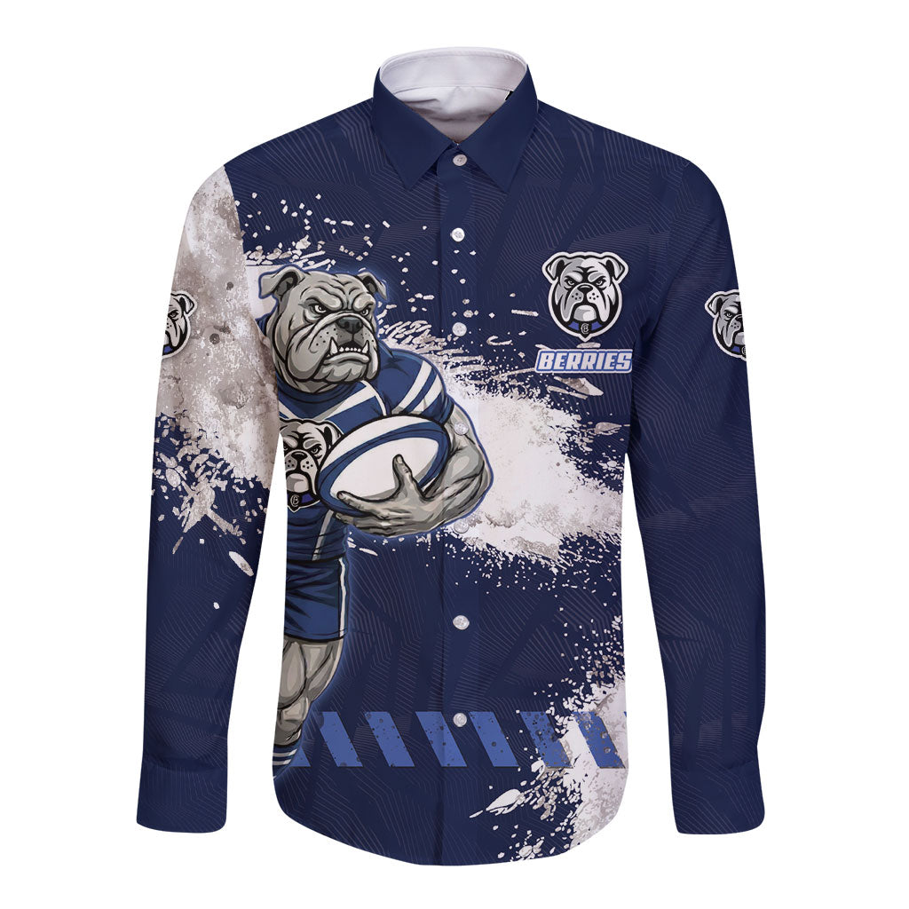 Personalised Canterbury-Bankstown Bulldogs Rugby Long Sleeve Button Shirt Berries Mascot - Sporty Splash Art Style