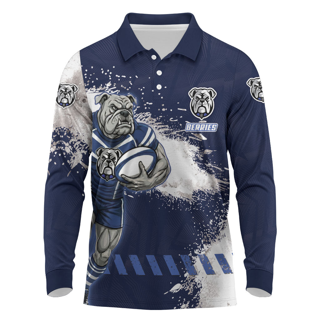 Personalised Canterbury-Bankstown Bulldogs Rugby Long Sleeve Polo Shirt Berries Mascot - Sporty Splash Art Style