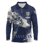 Personalised Canterbury-Bankstown Bulldogs Rugby Long Sleeve Polo Shirt Berries Mascot - Sporty Splash Art Style