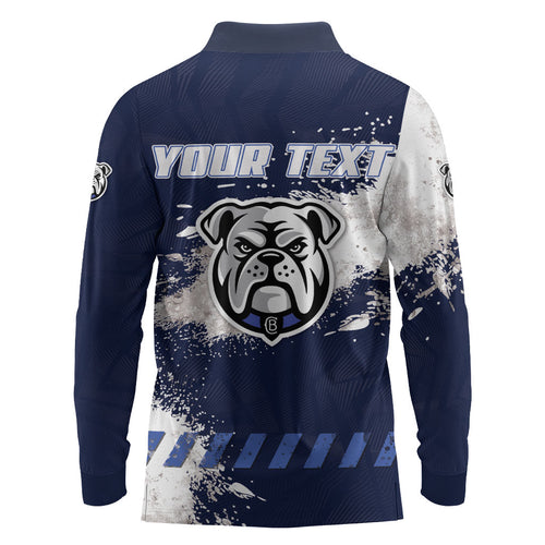 Personalised Canterbury-Bankstown Bulldogs Rugby Long Sleeve Polo Shirt Berries Mascot - Sporty Splash Art Style