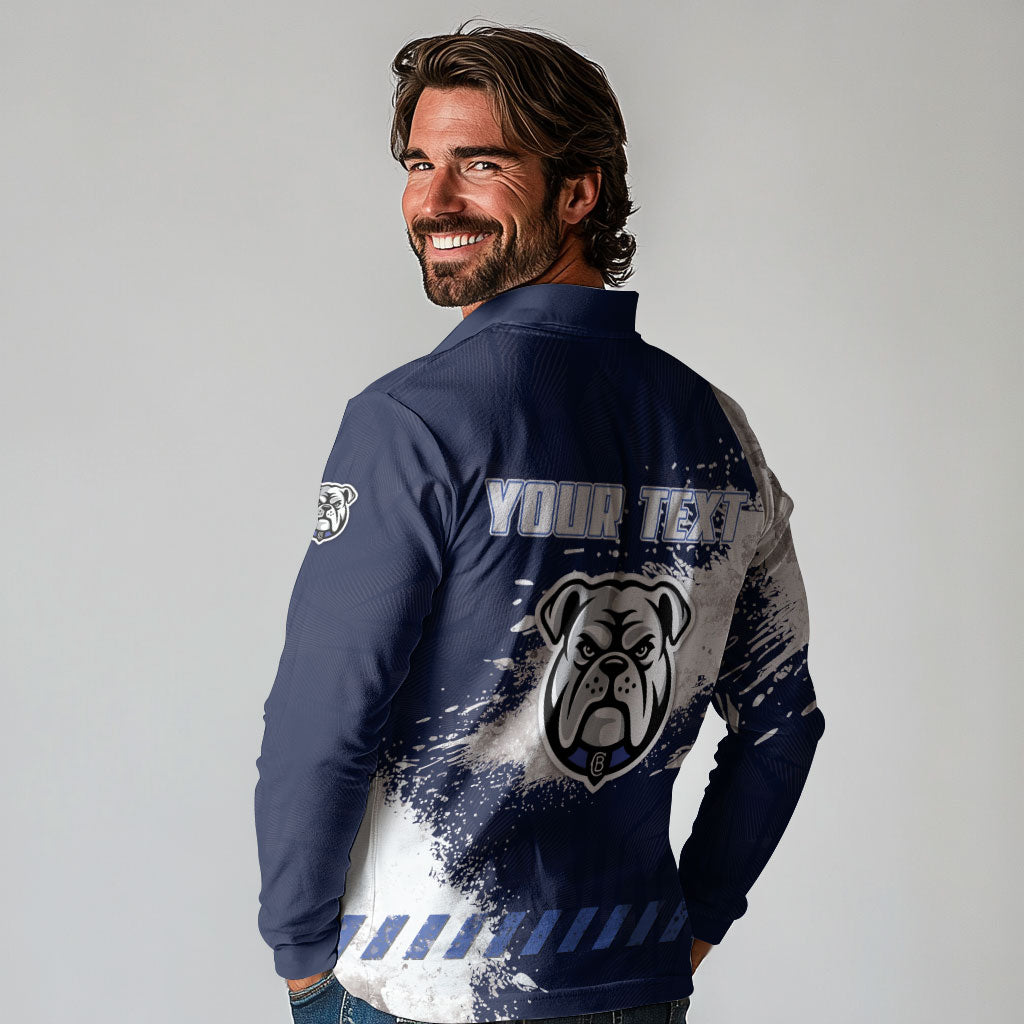 Personalised Canterbury-Bankstown Bulldogs Rugby Long Sleeve Polo Shirt Berries Mascot - Sporty Splash Art Style