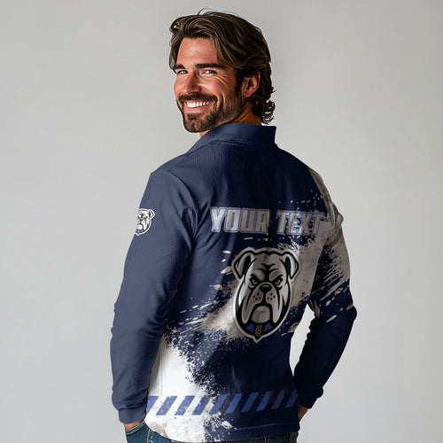 Personalised Canterbury-Bankstown Bulldogs Rugby Long Sleeve Polo Shirt Berries Mascot - Sporty Splash Art Style