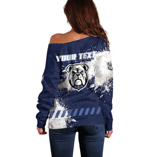 Personalised Canterbury-Bankstown Bulldogs Rugby Off Shoulder Sweater Berries Mascot - Sporty Splash Art Style