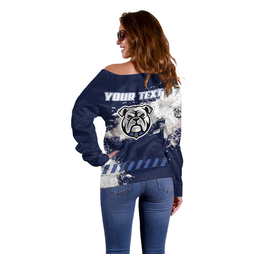 Personalised Canterbury-Bankstown Bulldogs Rugby Off Shoulder Sweater Berries Mascot - Sporty Splash Art Style