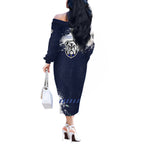 Personalised Canterbury-Bankstown Bulldogs Rugby Off The Shoulder Long Sleeve Dress Berries Mascot - Sporty Splash Art Style