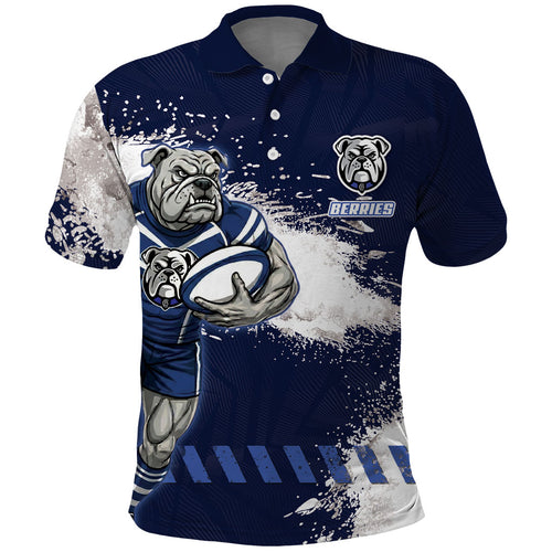 Personalised Canterbury-Bankstown Bulldogs Rugby Polo Shirt Berries Mascot - Sporty Splash Art Style