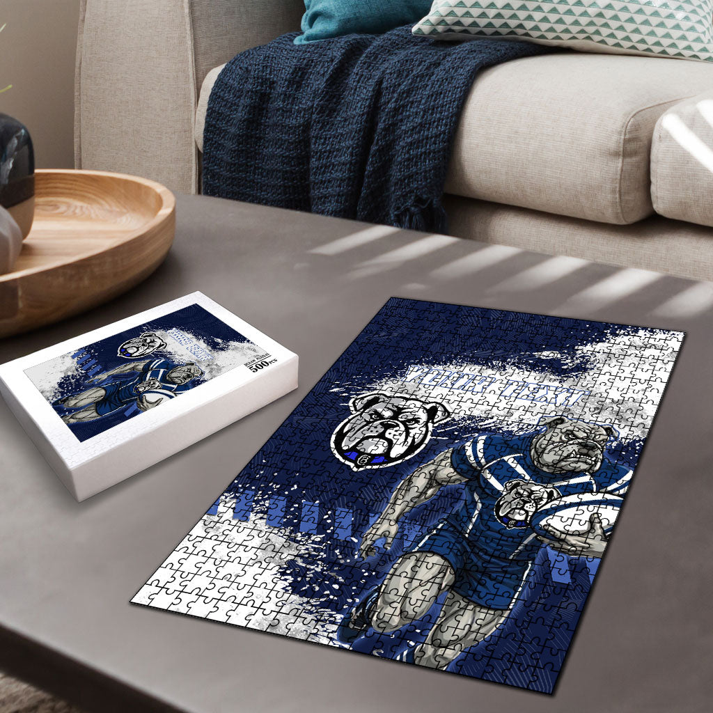 Personalised Canterbury-Bankstown Bulldogs Rugby Puzzle Berries Mascot - Sporty Splash Art Style