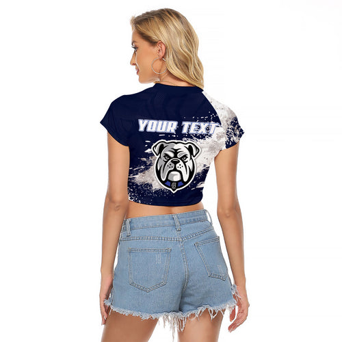 Personalised Canterbury-Bankstown Bulldogs Rugby Raglan Cropped T Shirt Berries Mascot - Sporty Splash Art Style