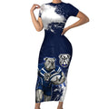 Personalised Canterbury-Bankstown Bulldogs Rugby Short Sleeve Bodycon Dress Berries Mascot - Sporty Splash Art Style