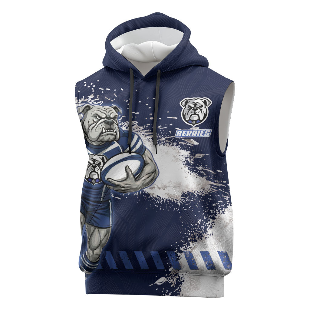 Personalised Canterbury-Bankstown Bulldogs Rugby Sleeveless Hoodie Berries Mascot - Sporty Splash Art Style