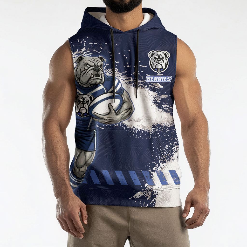 Personalised Canterbury-Bankstown Bulldogs Rugby Sleeveless Hoodie Berries Mascot - Sporty Splash Art Style