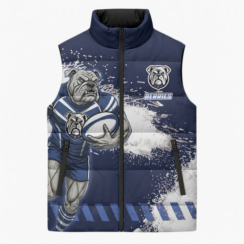 Personalised Canterbury-Bankstown Bulldogs Rugby Sleeveless Puffer Jacket Berries Mascot - Sporty Splash Art Style