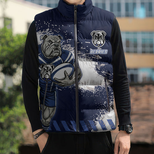 Personalised Canterbury-Bankstown Bulldogs Rugby Sleeveless Puffer Jacket Berries Mascot - Sporty Splash Art Style