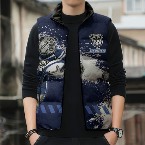 Personalised Canterbury-Bankstown Bulldogs Rugby Sleeveless Puffer Jacket Berries Mascot - Sporty Splash Art Style