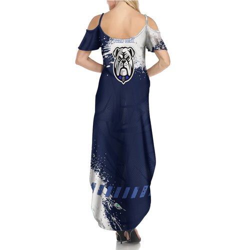 Personalised Canterbury-Bankstown Bulldogs Rugby Summer Maxi Dress Berries Mascot - Sporty Splash Art Style