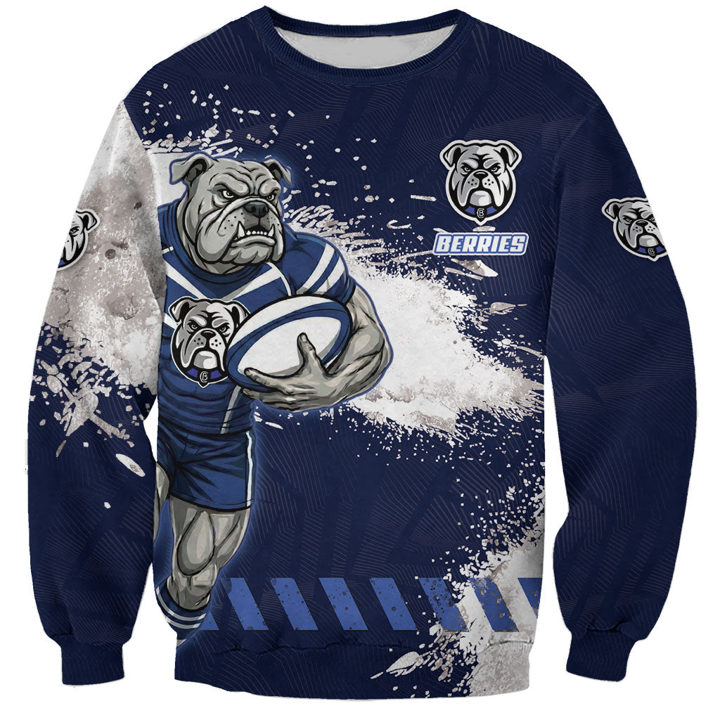 Personalised Canterbury-Bankstown Bulldogs Rugby Sweatshirt Berries Mascot - Sporty Splash Art Style