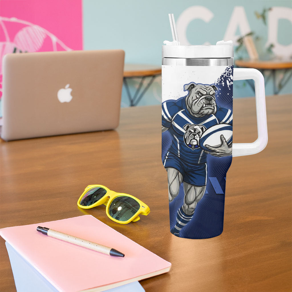 Personalised Canterbury-Bankstown Bulldogs Rugby Tumbler With Handle Berries Mascot - Sporty Splash Art Style