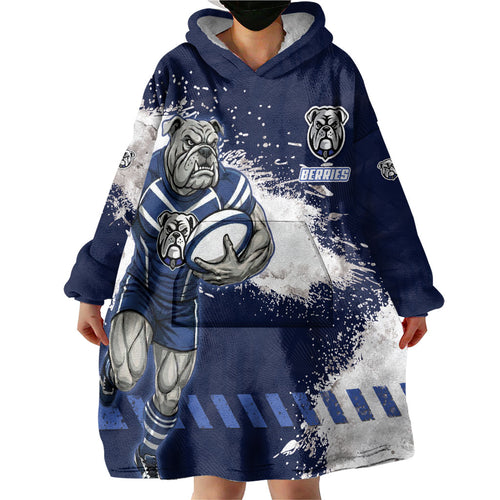 Personalised Canterbury-Bankstown Bulldogs Rugby Wearable Blanket Hoodie Berries Mascot - Sporty Splash Art Style