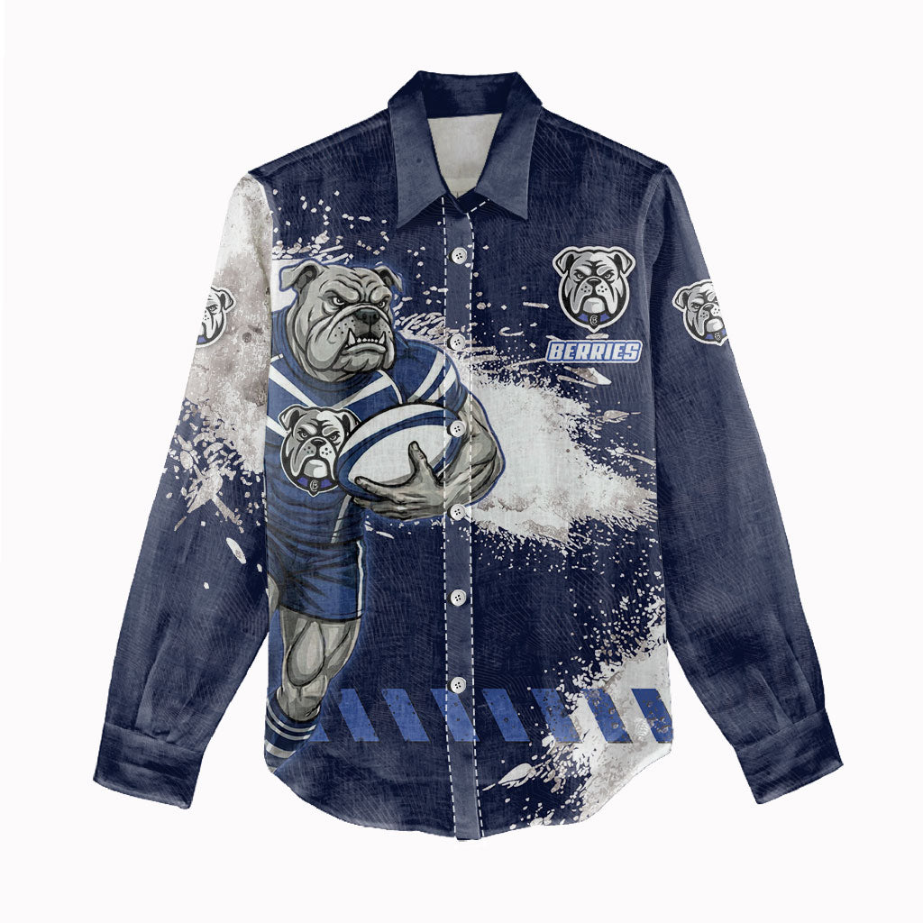 Personalised Canterbury-Bankstown Bulldogs Rugby Women Casual Shirt Berries Mascot - Sporty Splash Art Style