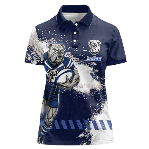 Personalised Canterbury-Bankstown Bulldogs Rugby Women Polo Shirt Berries Mascot - Sporty Splash Art Style
