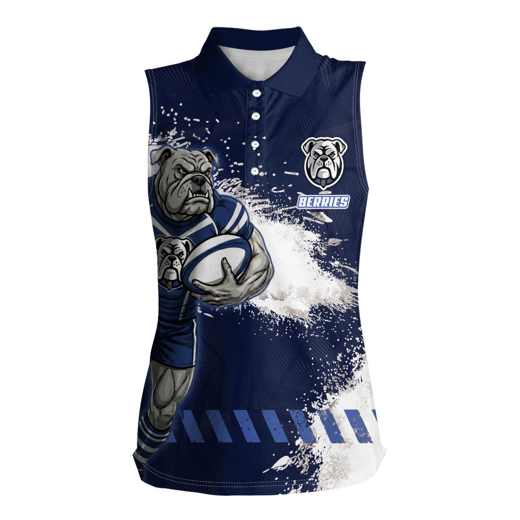 Personalised Canterbury-Bankstown Bulldogs Rugby Women Sleeveless Polo Shirt Berries Mascot - Sporty Splash Art Style