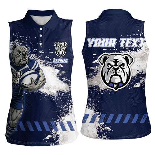 Personalised Canterbury-Bankstown Bulldogs Rugby Women Sleeveless Polo Shirt Berries Mascot - Sporty Splash Art Style