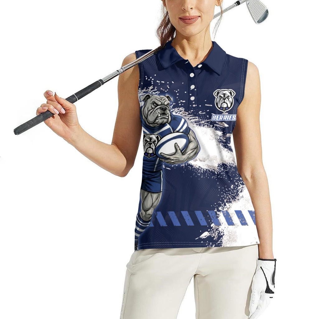 Personalised Canterbury-Bankstown Bulldogs Rugby Women Sleeveless Polo Shirt Berries Mascot - Sporty Splash Art Style