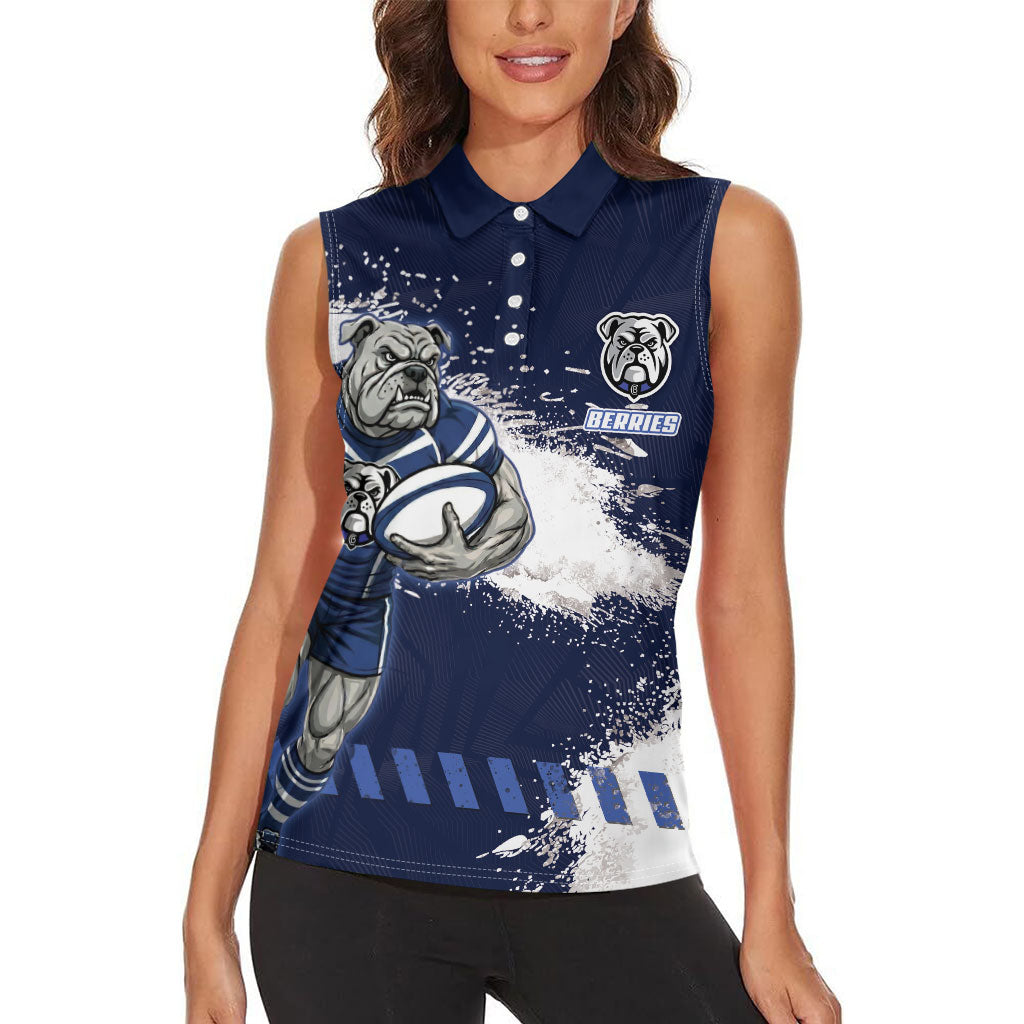 Personalised Canterbury-Bankstown Bulldogs Rugby Women Sleeveless Polo Shirt Berries Mascot - Sporty Splash Art Style