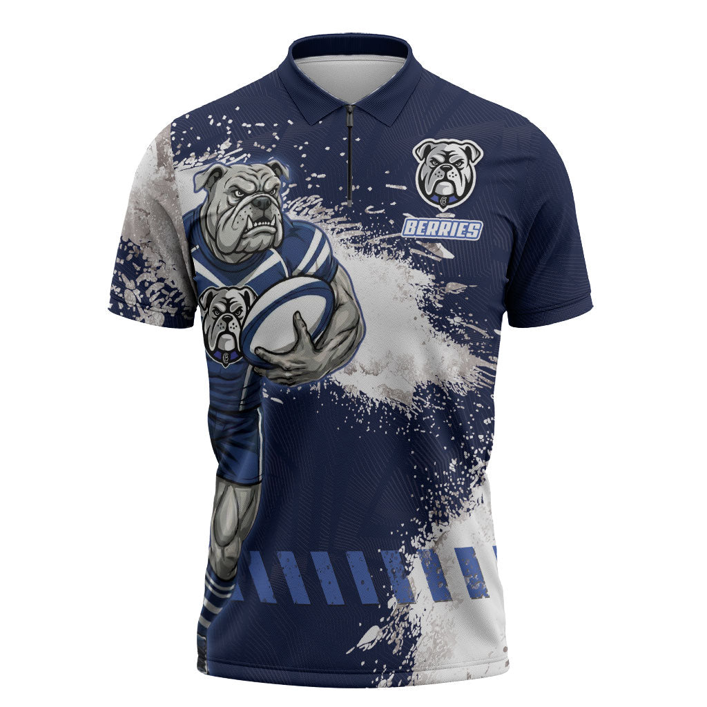 Personalised Canterbury-Bankstown Bulldogs Rugby Zipper Polo Shirt Berries Mascot - Sporty Splash Art Style