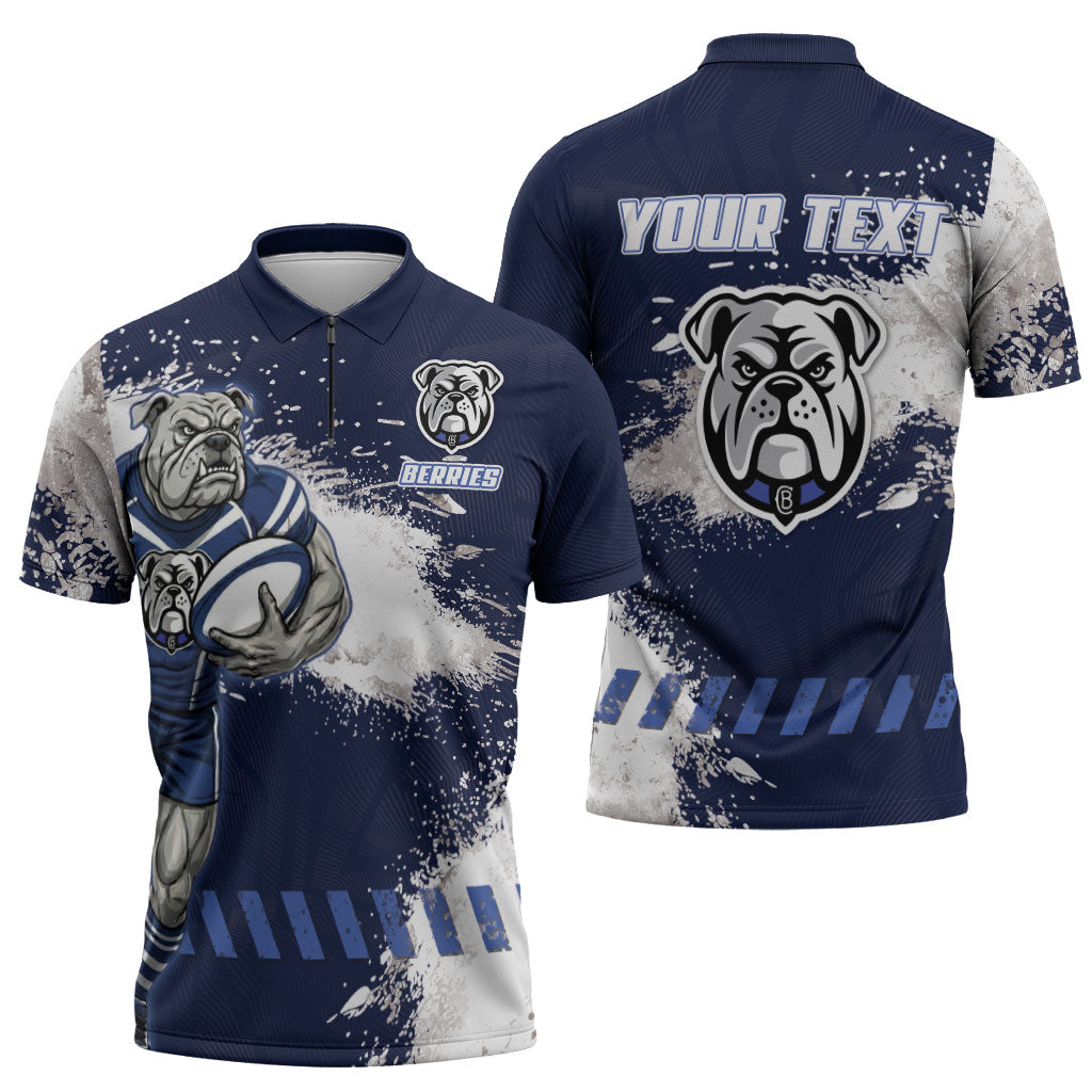 Personalised Canterbury-Bankstown Bulldogs Rugby Zipper Polo Shirt Berries Mascot - Sporty Splash Art Style