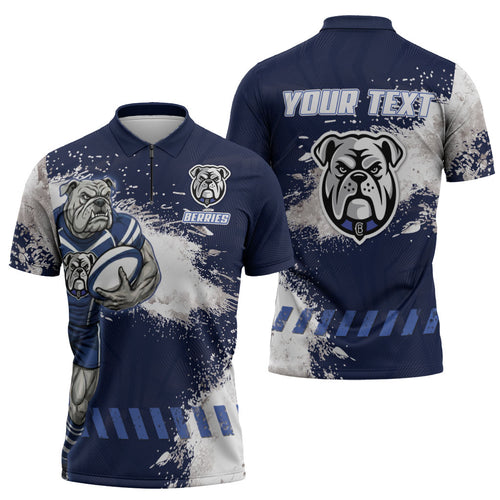 Personalised Canterbury-Bankstown Bulldogs Rugby Zipper Polo Shirt Berries Mascot - Sporty Splash Art Style