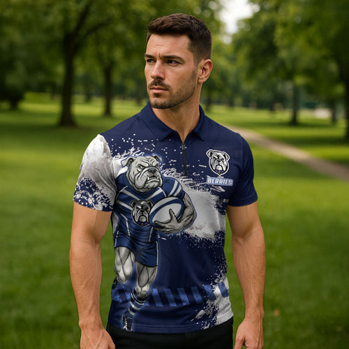 Personalised Canterbury-Bankstown Bulldogs Rugby Zipper Polo Shirt Berries Mascot - Sporty Splash Art Style