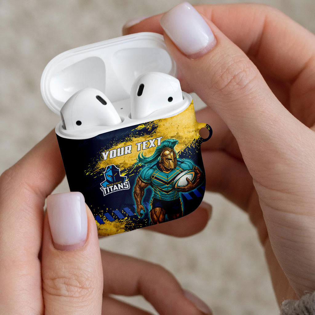 Personalised Gold Coast Titans Rugby AirPods Case Titans Mascot - Sporty Splash Art Style