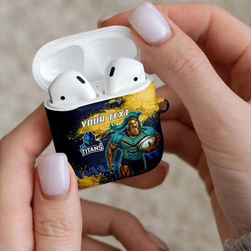 Personalised Gold Coast Titans Rugby AirPods Case Titans Mascot - Sporty Splash Art Style
